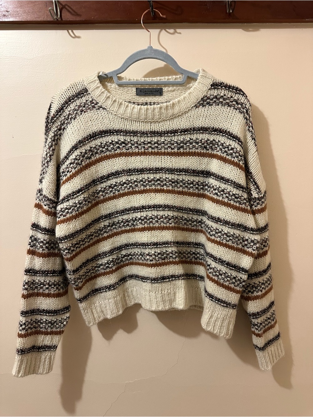 Womens Cream Striped Knit Sweater - Casual Cozy Style
